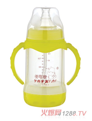 優嘻噯雙柄全自動防爆玻璃奶瓶150ml黃色